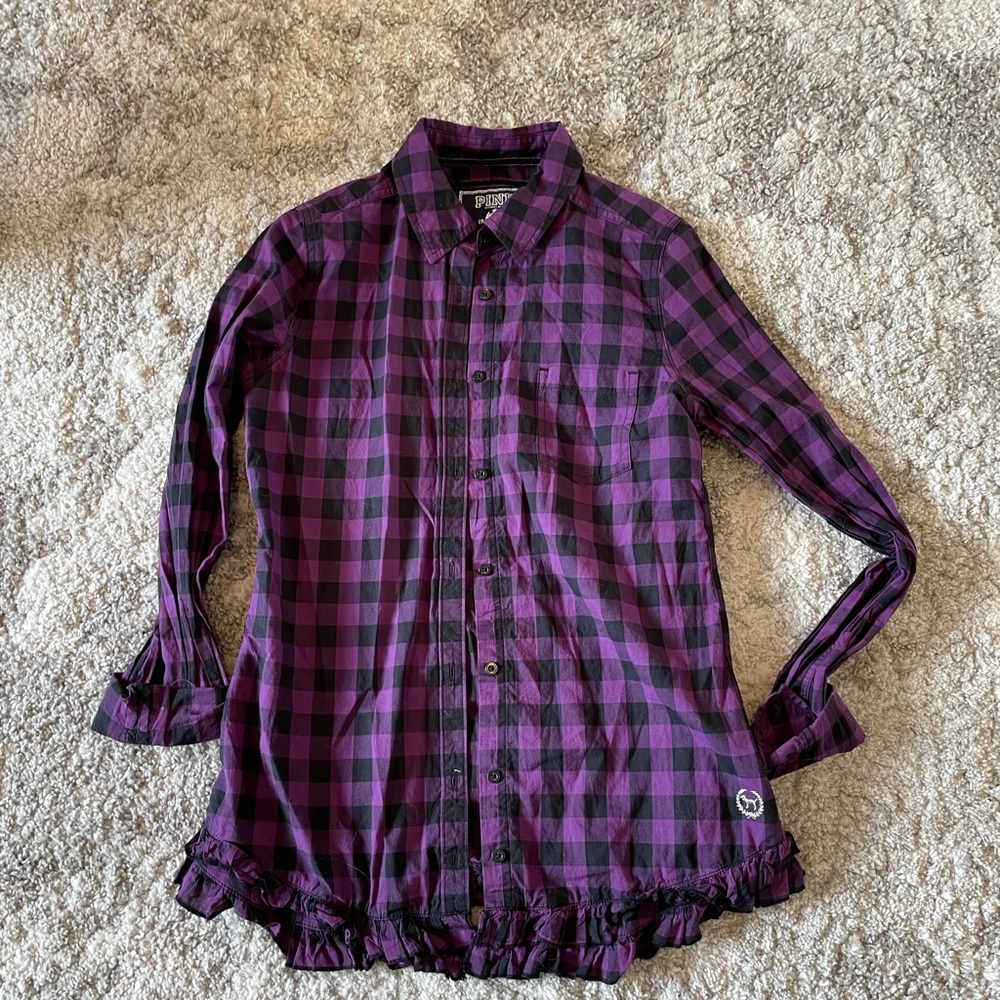 PINK brand purple and black plaid button up